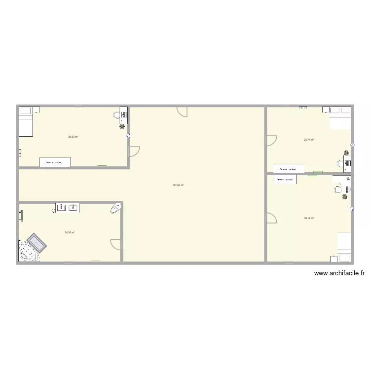 logement. Plan de 5  et 206 m²