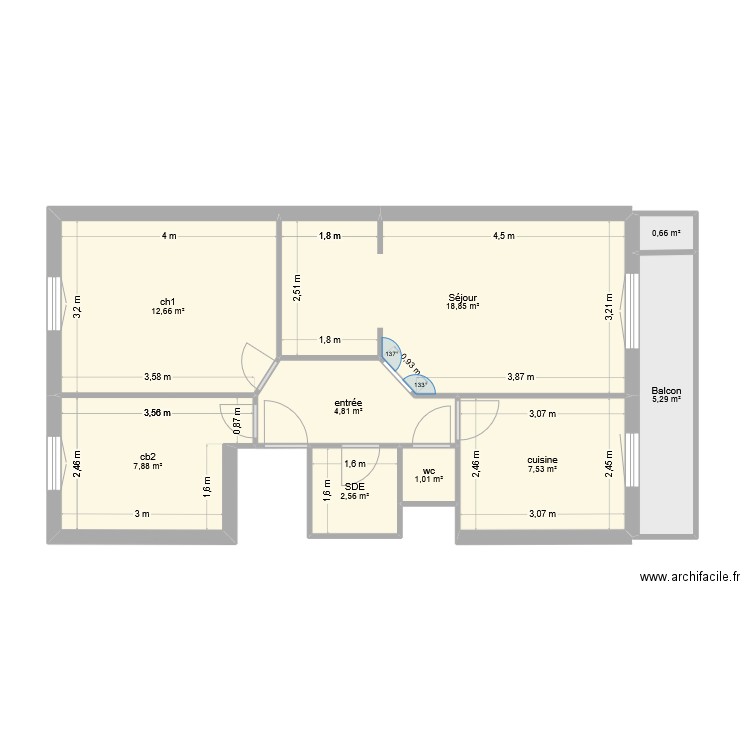 plan FONDERE. Plan de 9 pièces et 61 m2