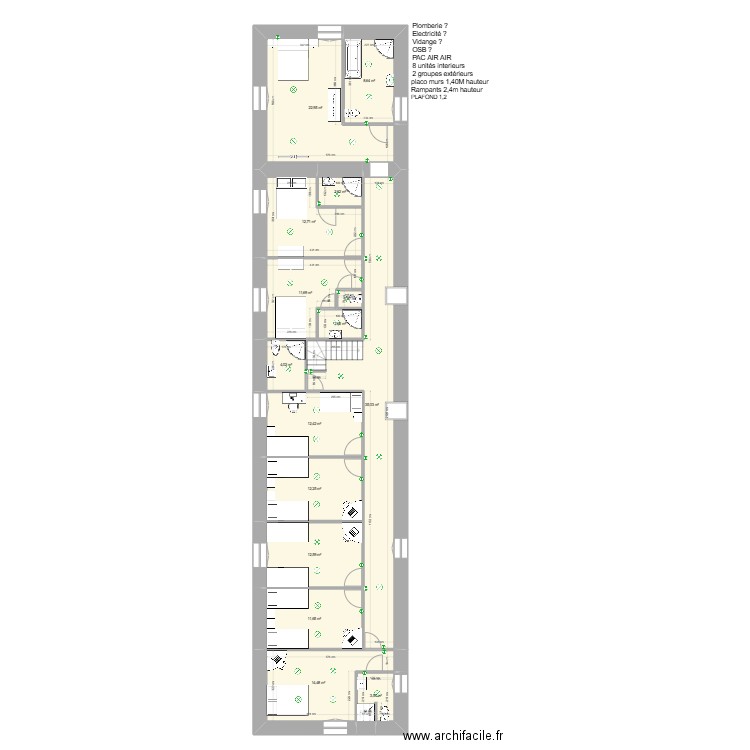 FAES RENO TER. Plan de 15 pièces et 168 m2