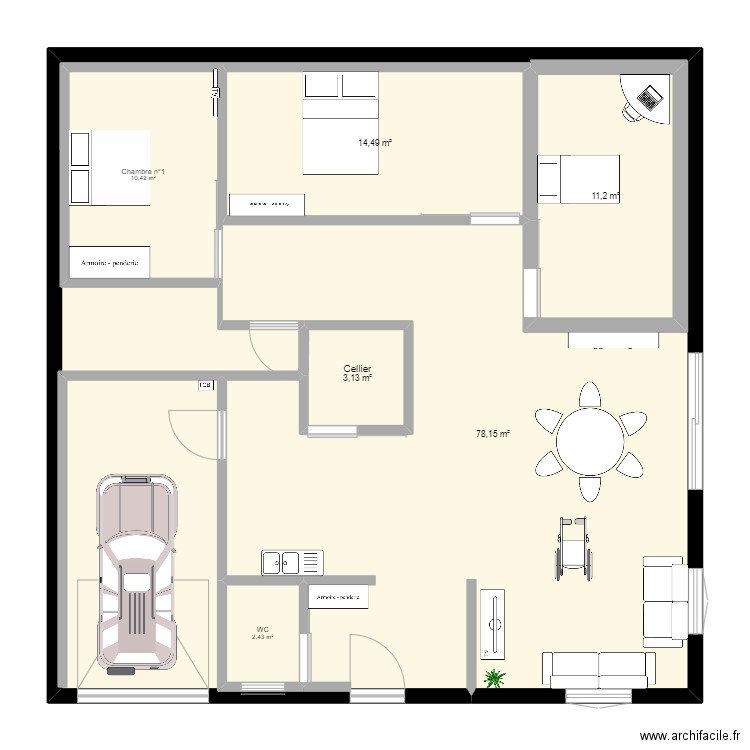 ESSAIE 1. Plan de 6 pièces et 174 m2