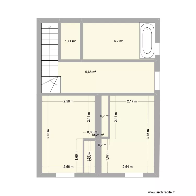 chambres, salle de bain, wc, couloir. Plan de 