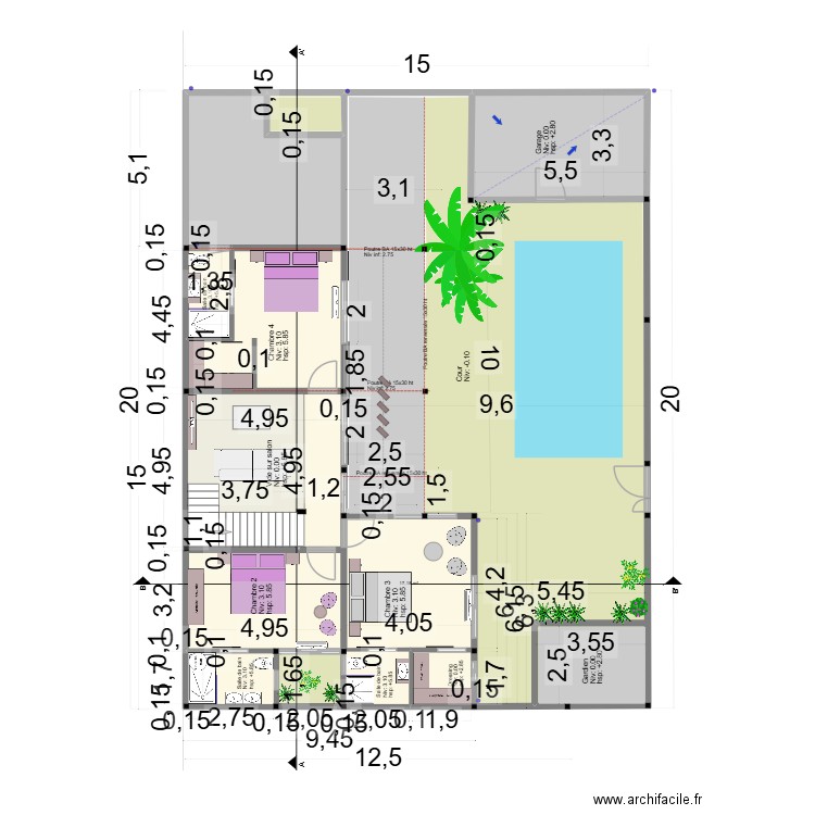 Projet 3  Zizine Villa etage. Plan de 8 pièces et 88 m2