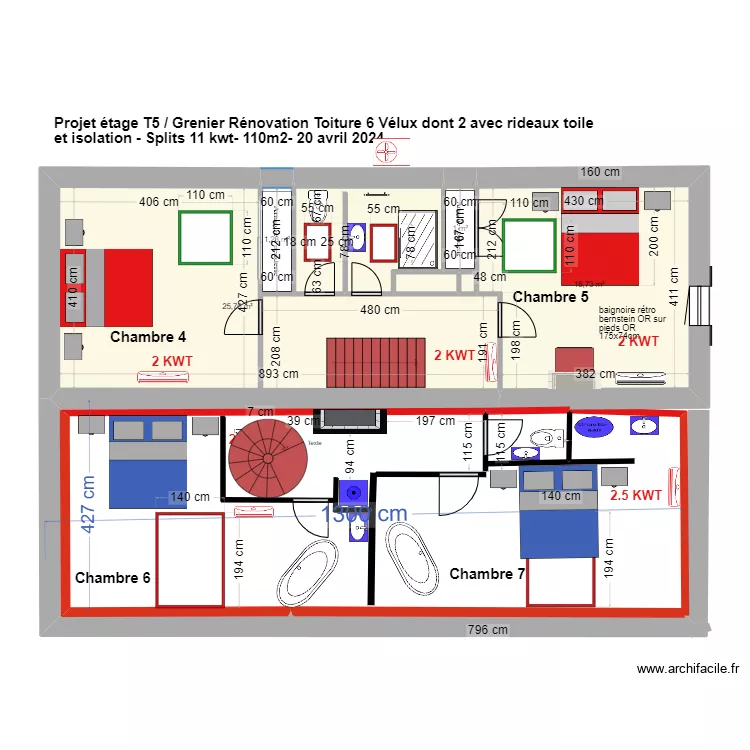 PProjet ETAGE T5 - 4 chambres colima&ccedil;on. Plan de 