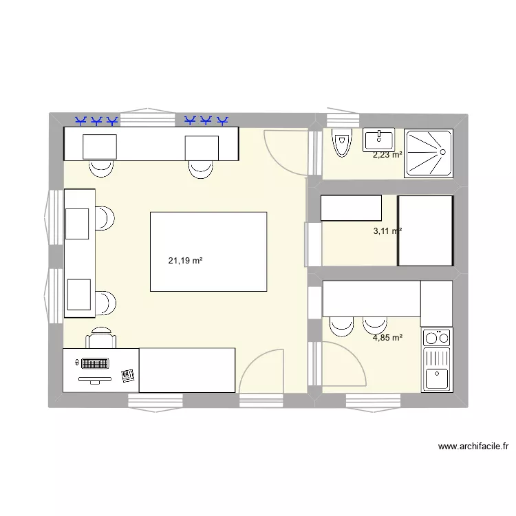 Atelier. Plan de 4 pièces et 31 m²