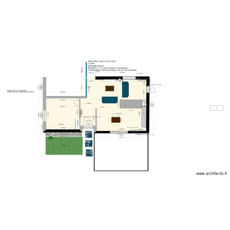 plan general elec. Plan de 1 pièce et 87 m2