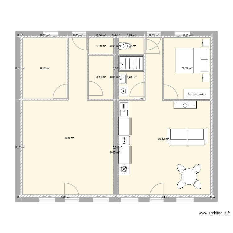 Poste1. Plan de 29 pièces et 89 m2