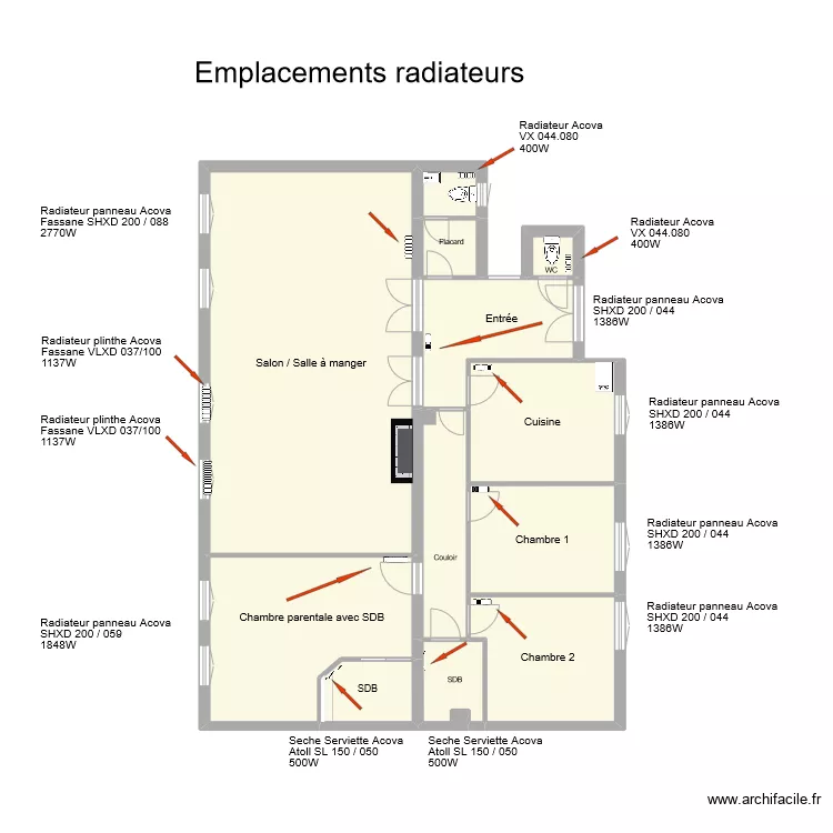 16 Ecoles Emplacement radiateurs. Plan de 