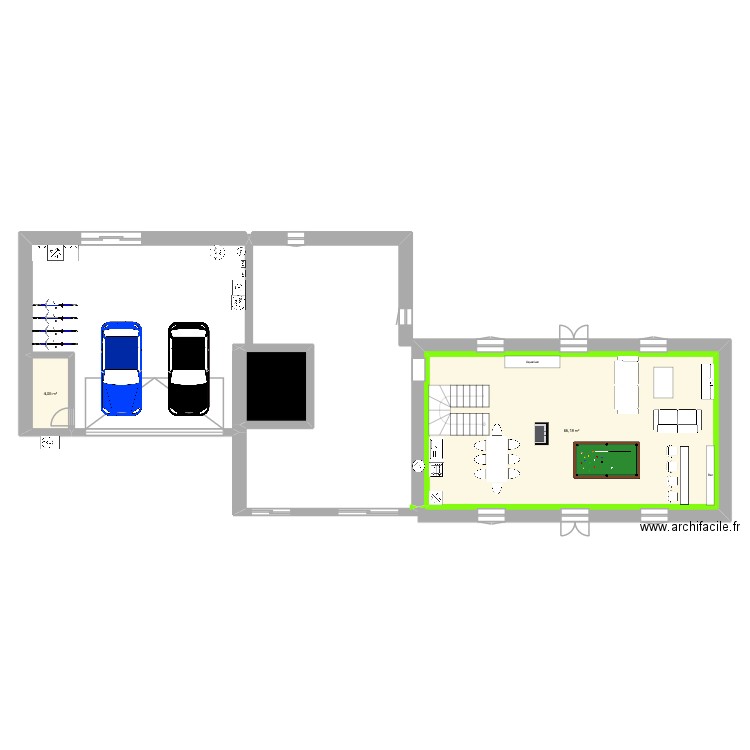 RDC Neurdeusiere Pour l'ANAH. Plan de 3 pièces et 76 m2