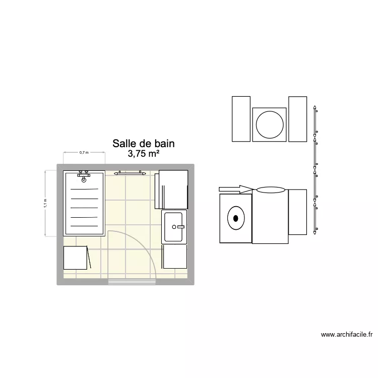 sdb. Plan de 1 pièce et 4 m² sdb. Plan de 1 pièce et 4 m²