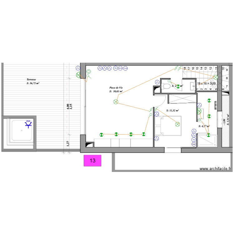 Casavone R+3 App 13 duplex. Plan de 0 pièce et 0 m2