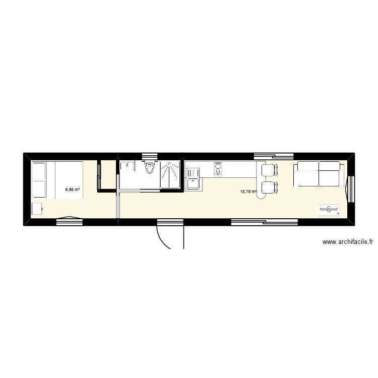 plan de container 40 pieds. Plan de 2 pièces et 23 m2