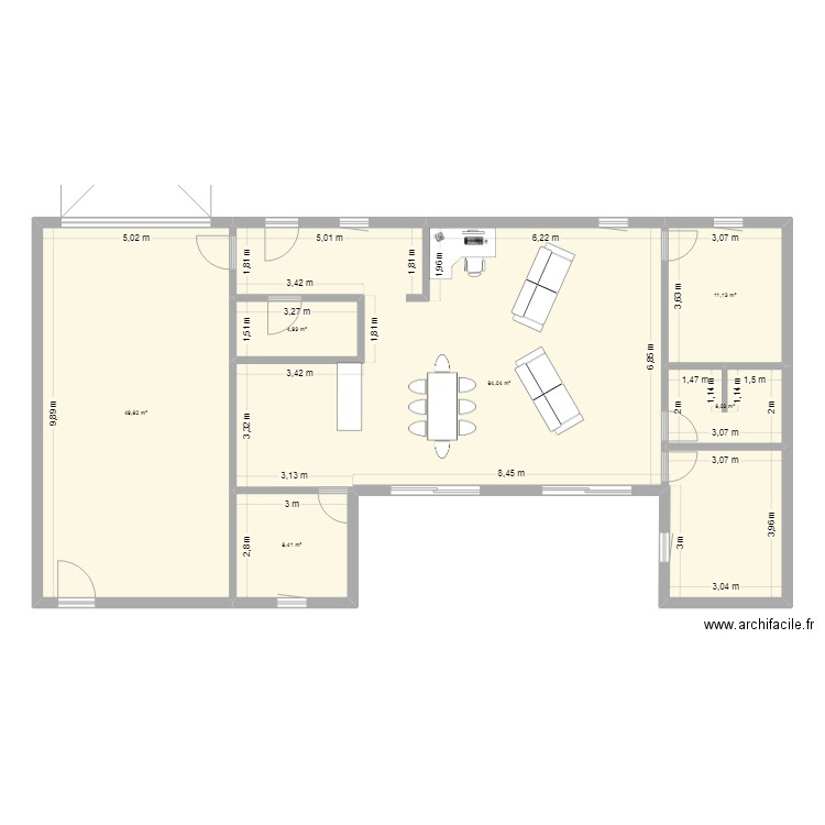 plan mur. Plan de 6 pièces et 164 m2