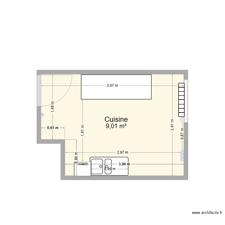 Cuisine Mickael. Plan de 1 pièce et 9 m2