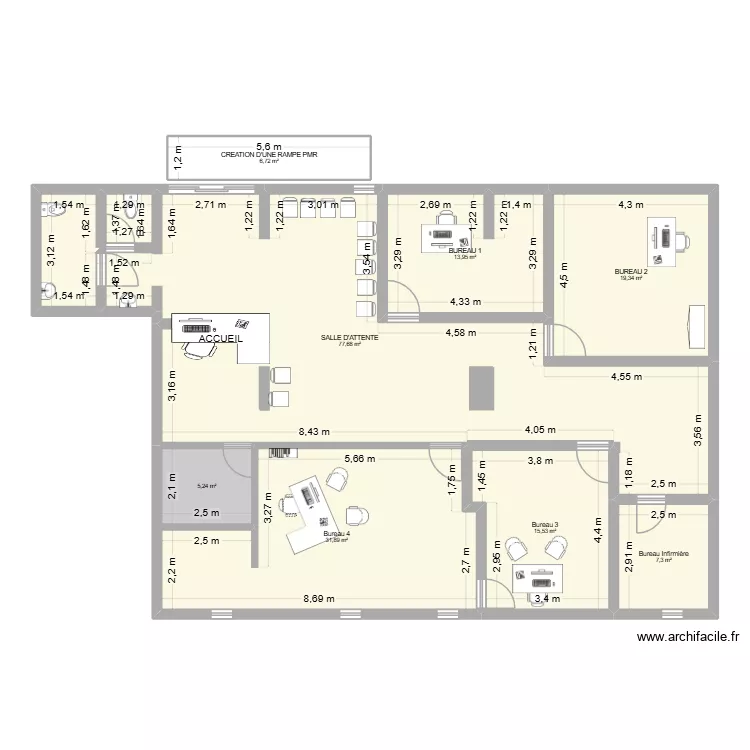 Local apr&egrave;s travaux. Plan de 8  et 178 m²
