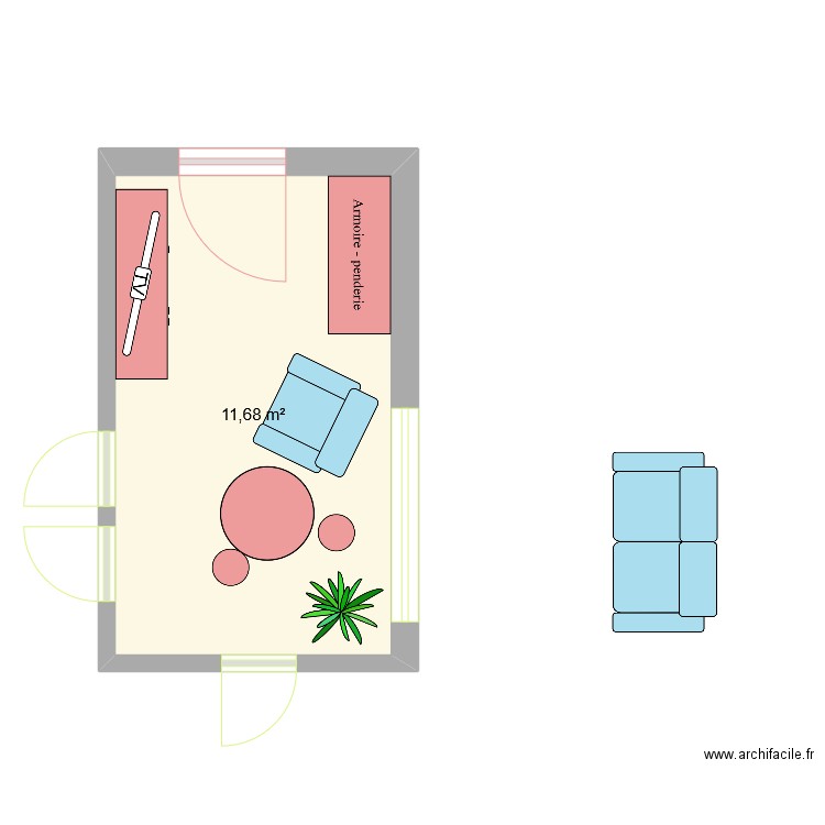 salon cathy. Plan de 1 pièce et 12 m2