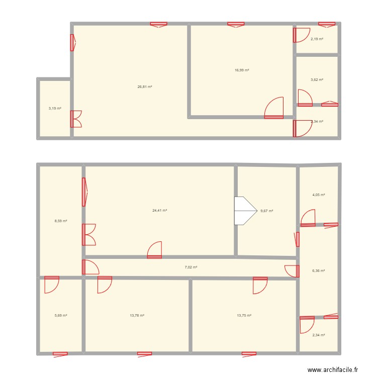Plan. Plan de 16 pièces et 151 m2