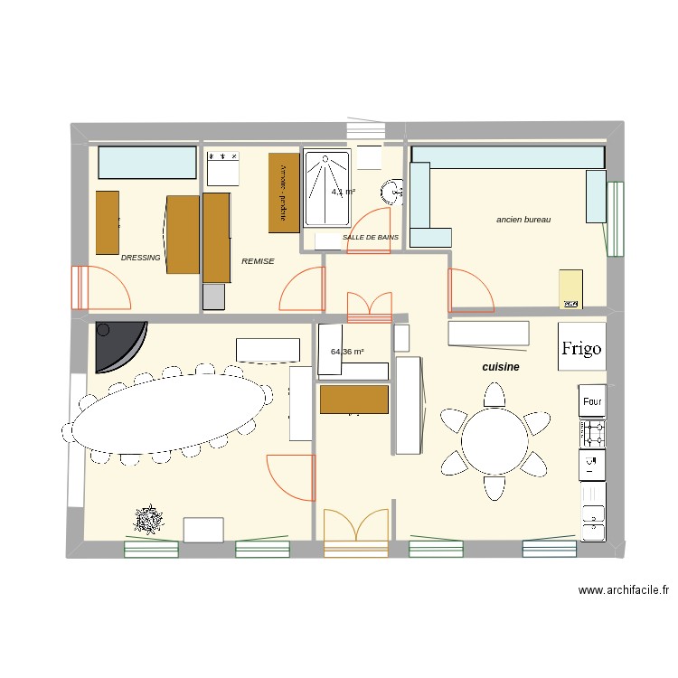 ancien1. Plan de 3 pièces et 70 m2