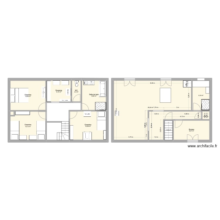 Plan étage. Plan de 10 pièces et 120 m2