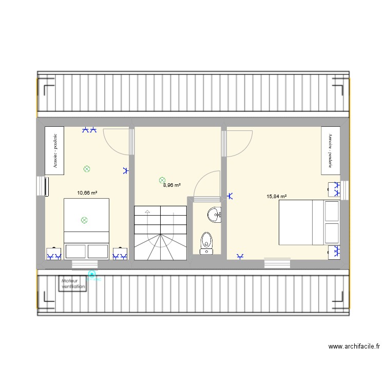grenier ammenage3. Plan de 3 pièces et 35 m2
