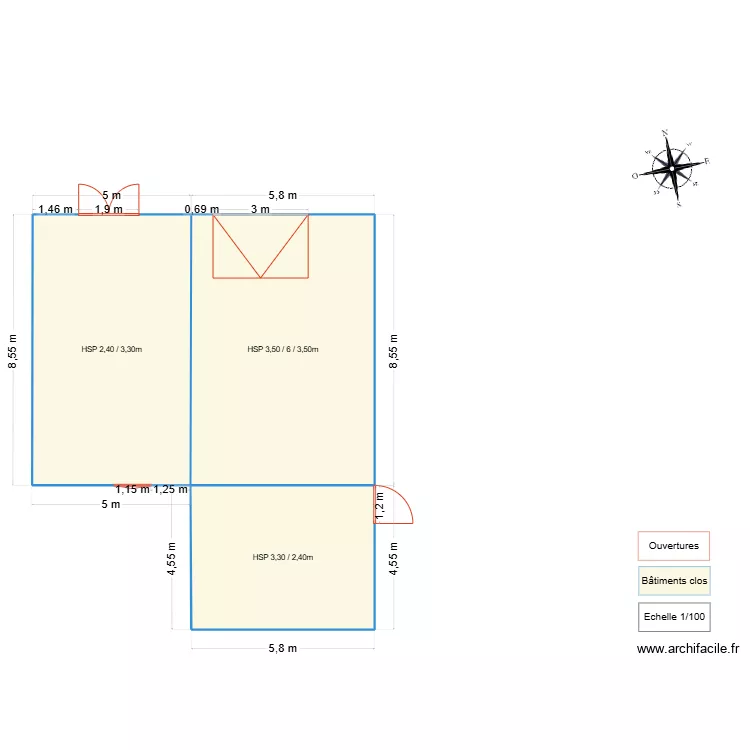 Répartition des locaux et ouvertures. Plan de Répartition des locaux et ouvertures. Plan de