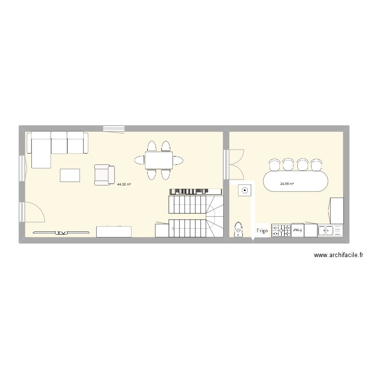 MAISON CUISINE. Plan de 2 pièces et 69 m2