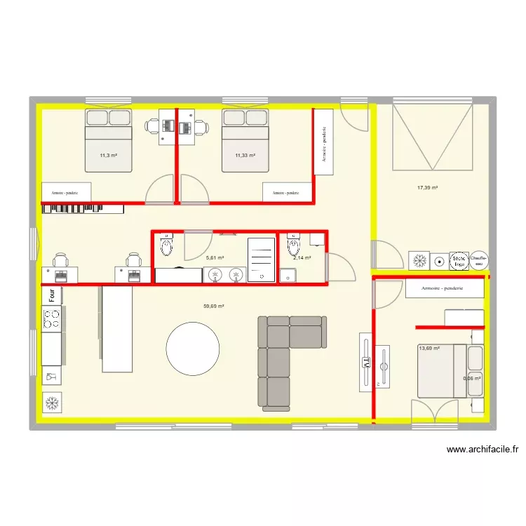 maison version 697.5 cuisine gauche. Plan de 8 Pièces et 121 m²