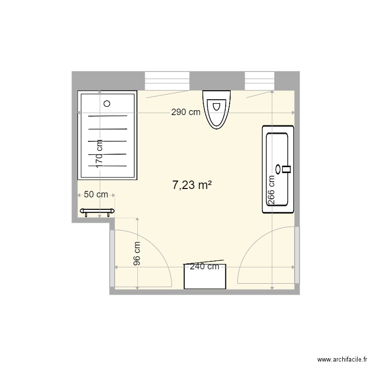 projet sdb Saver. Plan de 1 pièce et 7 m2