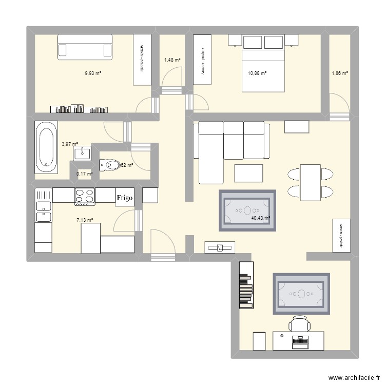 appart. Plan de 9 pièces et 77 m2