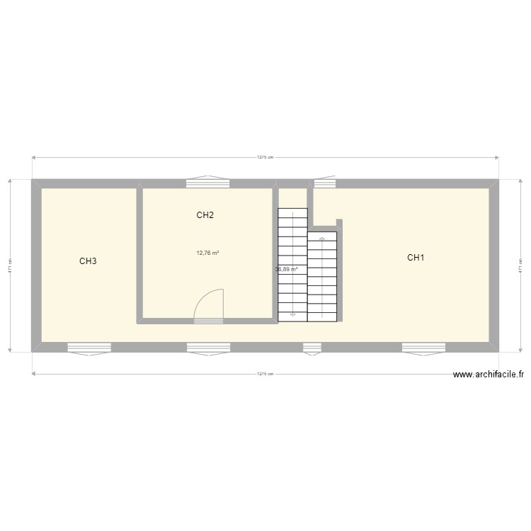 GINETTE ETAGE2. Plan de 2 pièces et 50 m2