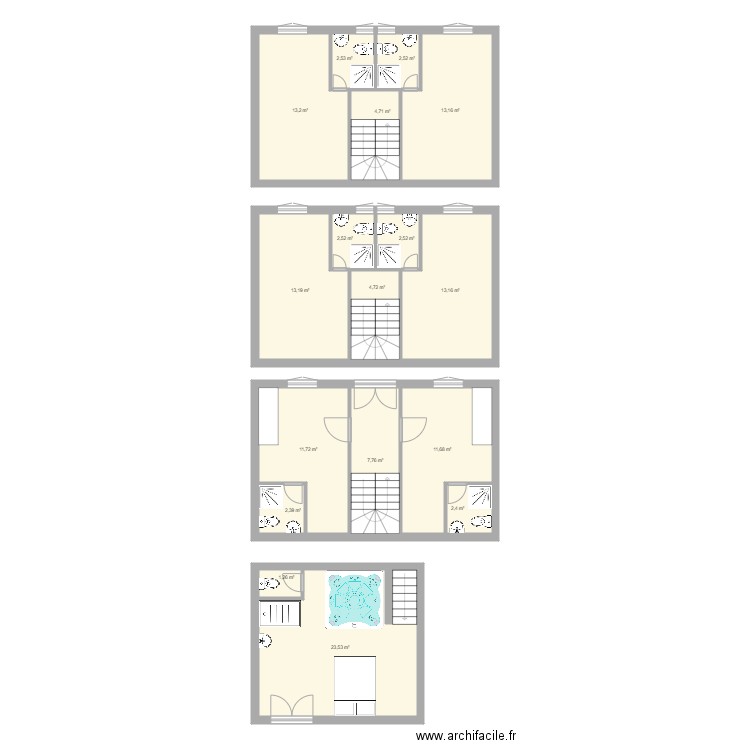 Immeuble Prefecture. Plan de 17 pièces et 133 m2