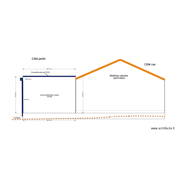 facade ouest 2 proj. Plan de 1 pièce et 13 m2