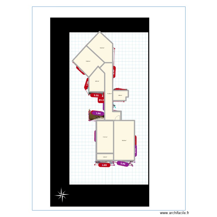 Oliegos 23. Plan de 8 pièces et 75 m2