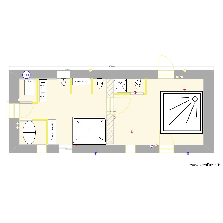 SDB FINAL. Plan de 1 pièce et 61 m2