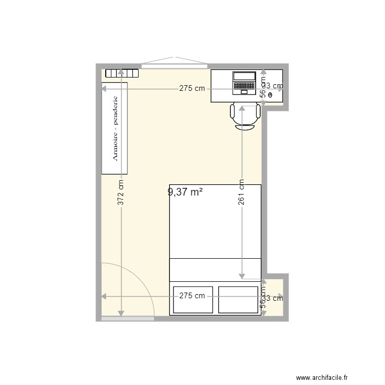 Chambre 9m2. Plan de 0 pièce et 0 m2