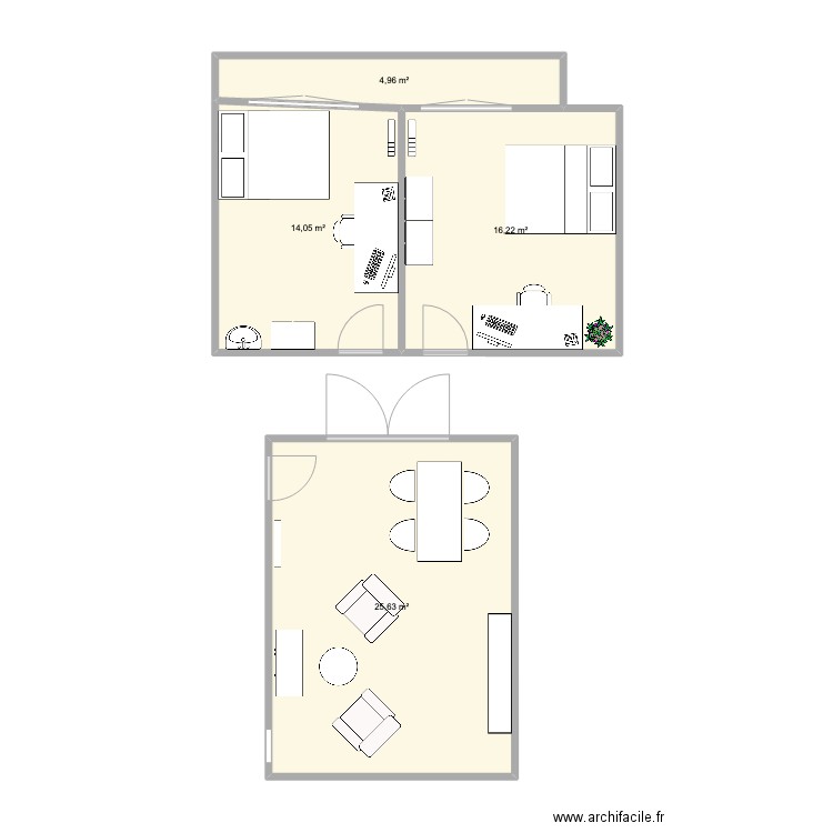 Liège V2. Plan de 4 pièces et 61 m2