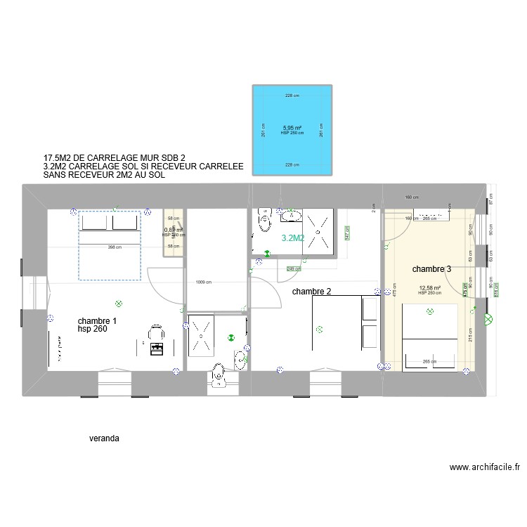 MAISON RDC SURFACE CARRELAGE. Plan de 7 pièces et 54 m2