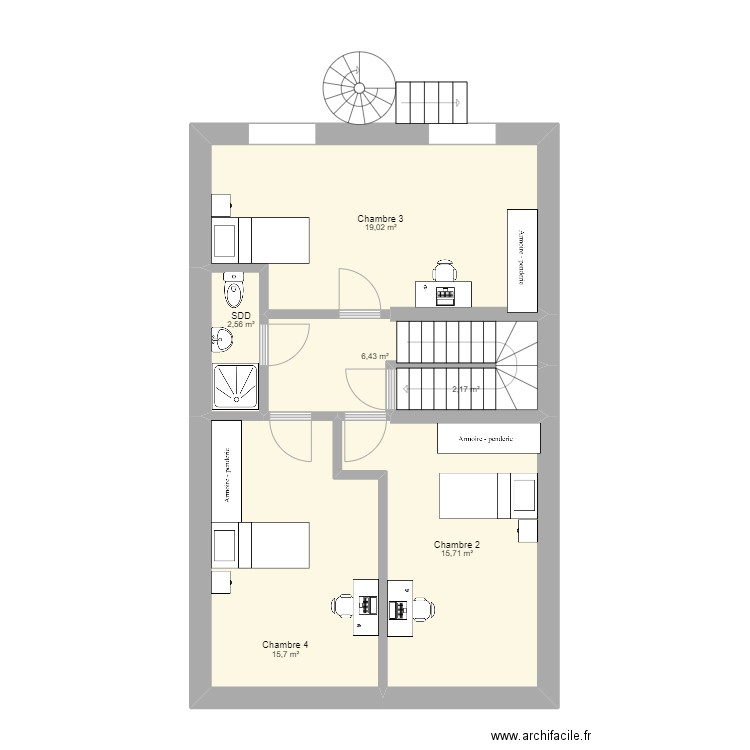 Charleville 4ème. Plan de 6 pièces et 62 m2