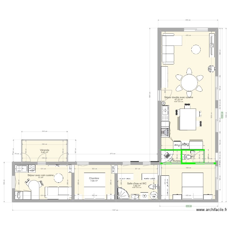 bel oeil plan avec extension 3. Plan de 7 pièces et 82 m2