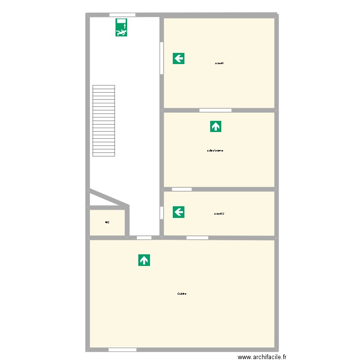 RDC. Plan de 5 pièces et 215 m2