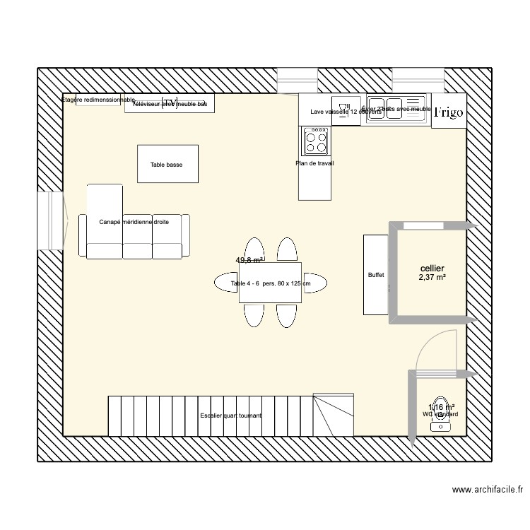 Sandrans niveau 1. Plan de 3 pièces et 53 m2