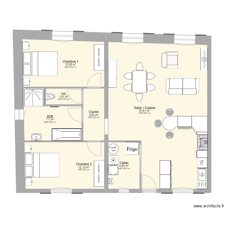 plan meublé. Plan de 7 pièces et 84 m2