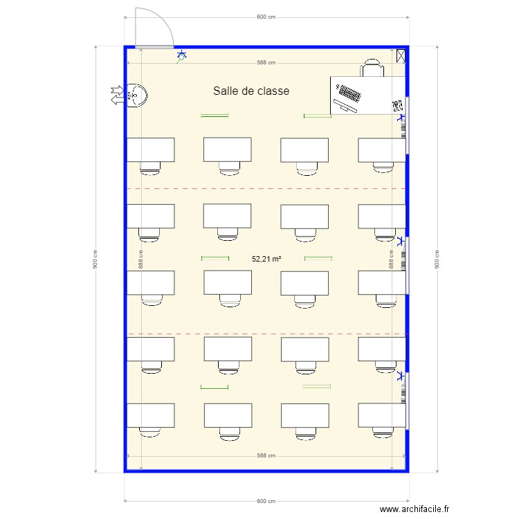 Ecole Naast. Plan de 1 pièce et 52 m2