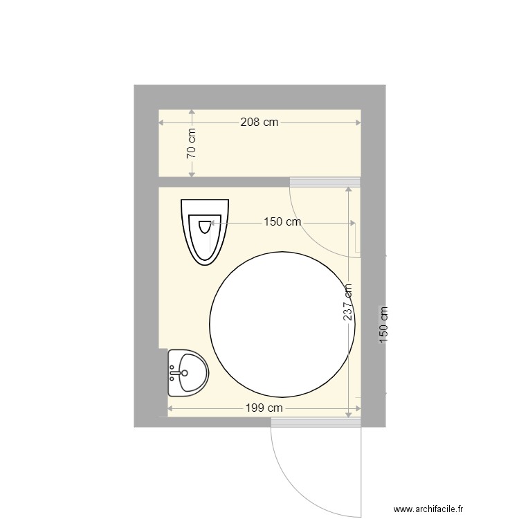 J2P Sanitaires 2. Plan de 2 pièces et 6 m2