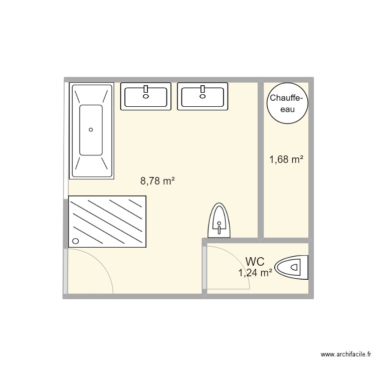 salle bain parent. Plan de 3 pièces et 12 m2
