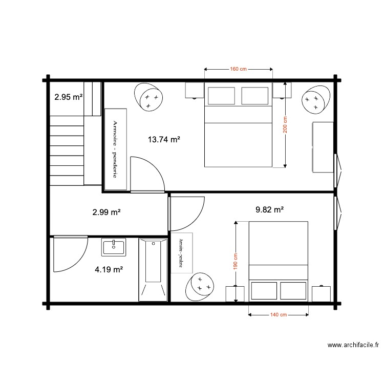 Etage Chalet 34 M avec SDB. Plan de 0 pièce et 0 m2