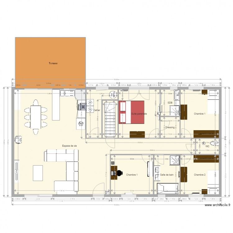 Rez de chaussé meublé. Plan de 0 pièce et 0 m2