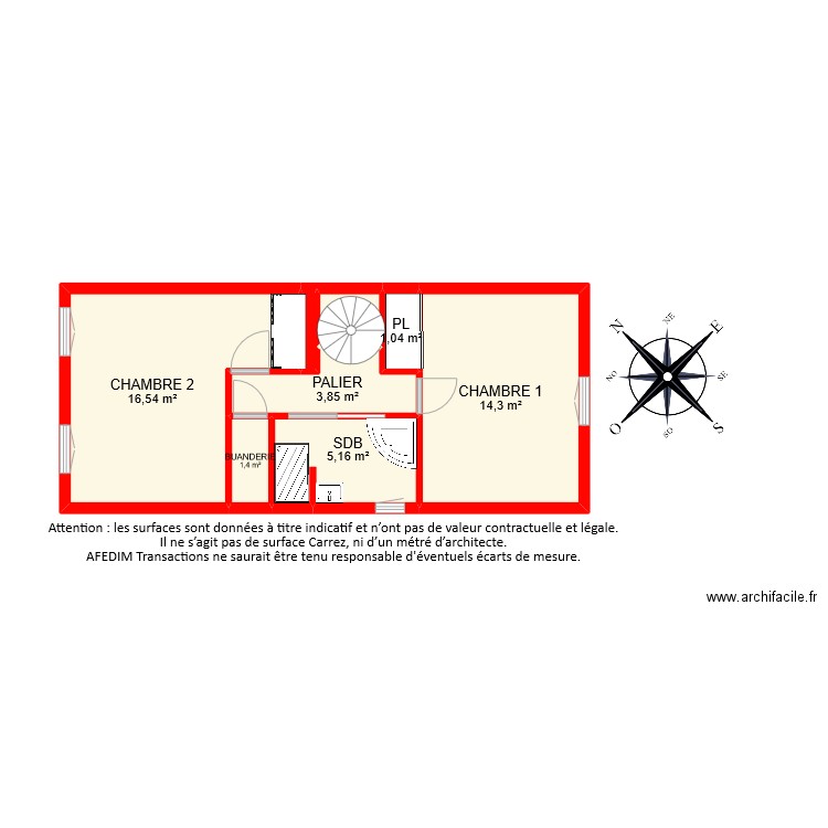 BI8641 ETAGE . Plan de 8 pièces et 44 m2