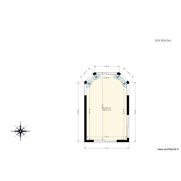 VERANDA MACONNEE FACADE SUD. Plan de 
