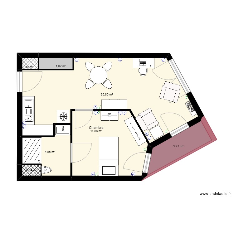 Appartement ARCADIE avec meubles. Plan de 7 pièces et 48 m2