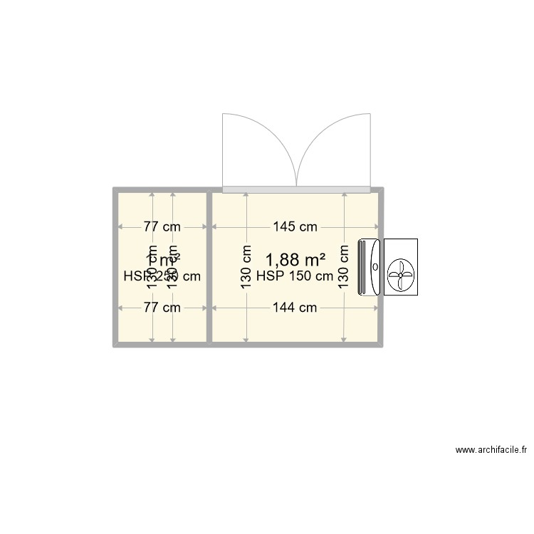 frigorifique. Plan de 2 pièces et 3 m2